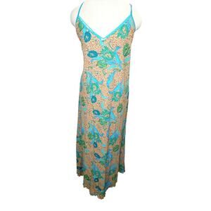 Jaclyn Smith Blue Green Floral Leopard Print Slip Dress - Size 4X - Nightie